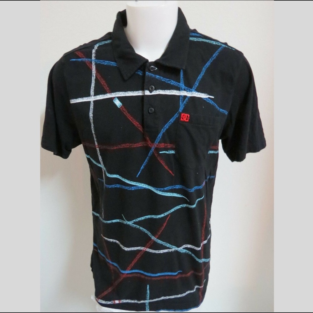 Sz L Black Shoelace DC Shoes Mens Cotton #46H Polo